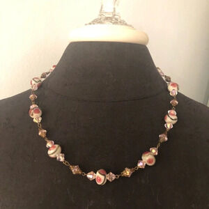 Venetian Glass Bead And Crystal Necklace Antique Vintage